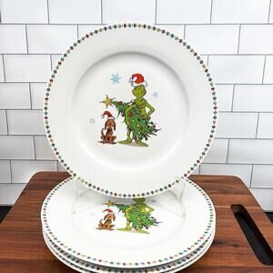 Dr Seuss The Grinch Who Stole Christmas Max Dinner Plates Set 4 NEW Free Ship